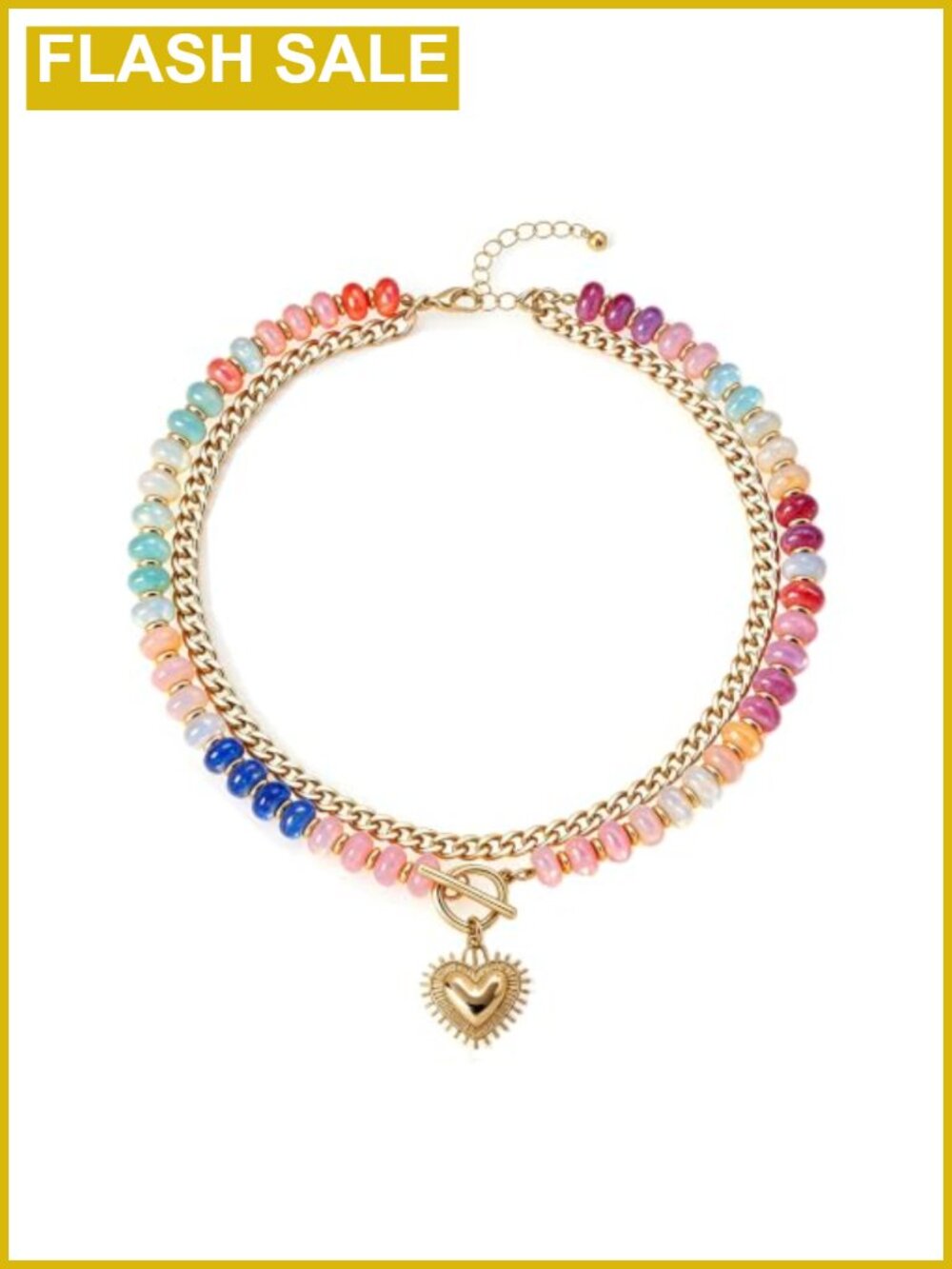 14K Gold Plated Natural Stone Layered Choker Necklace Anti-Tangle